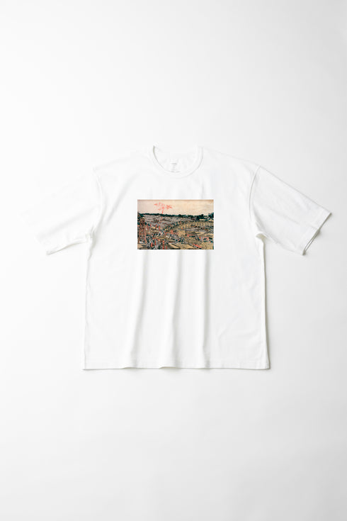 葛飾北斎 両国橋夕涼花火見物之図ビッグTシャツ